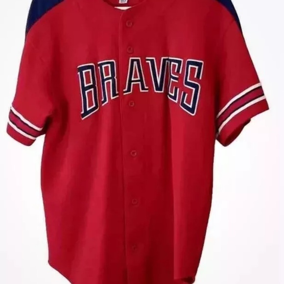 Vintage STARTER Atlanta Braves MLB STITCHED RED Jersey Men’s Sz-M - Picture 7 of 11
